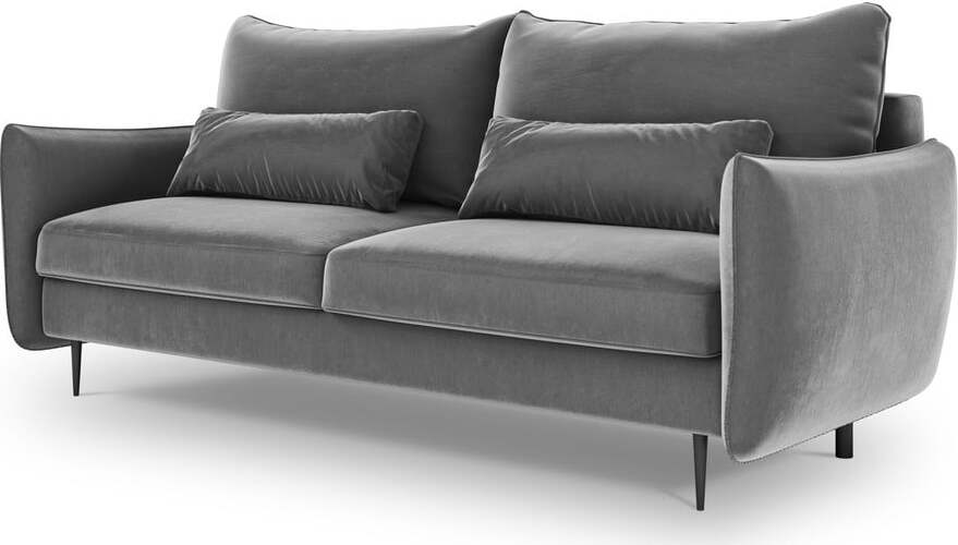 Šedá sametová rozkládací/s úložným prostorem pohovka 222 cm Vermont - II. jakost – Cosmopolitan Design