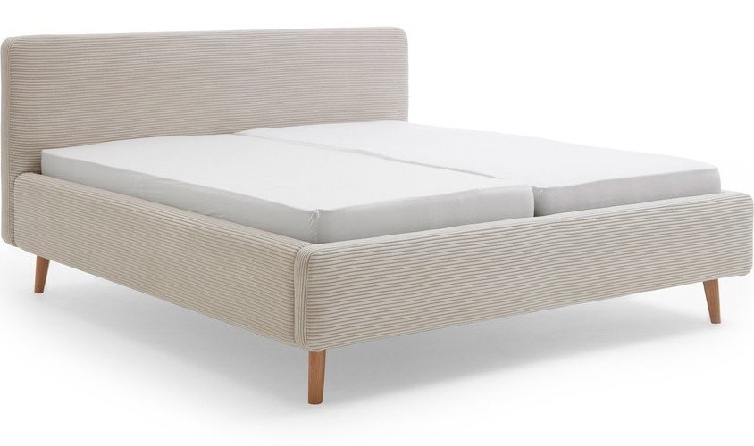 Béžová čalouněná dvoulůžková postel s úložným prostorem s roštem 180x200 cm Mattis Cord – Meise Möbel