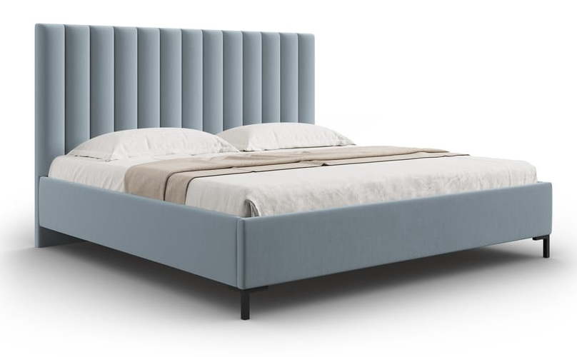 Světle modrá čalouněná dvoulůžková postel s úložným prostorem s roštem 140x200 cm Casey – Mazzini Beds